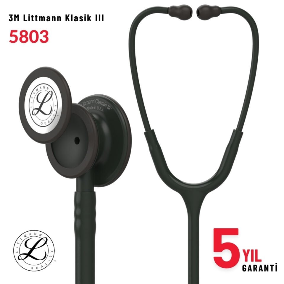 5803 3M™ Littmann® Classic III™ Stetoskop, Siyah Çan, Siyah Hortum