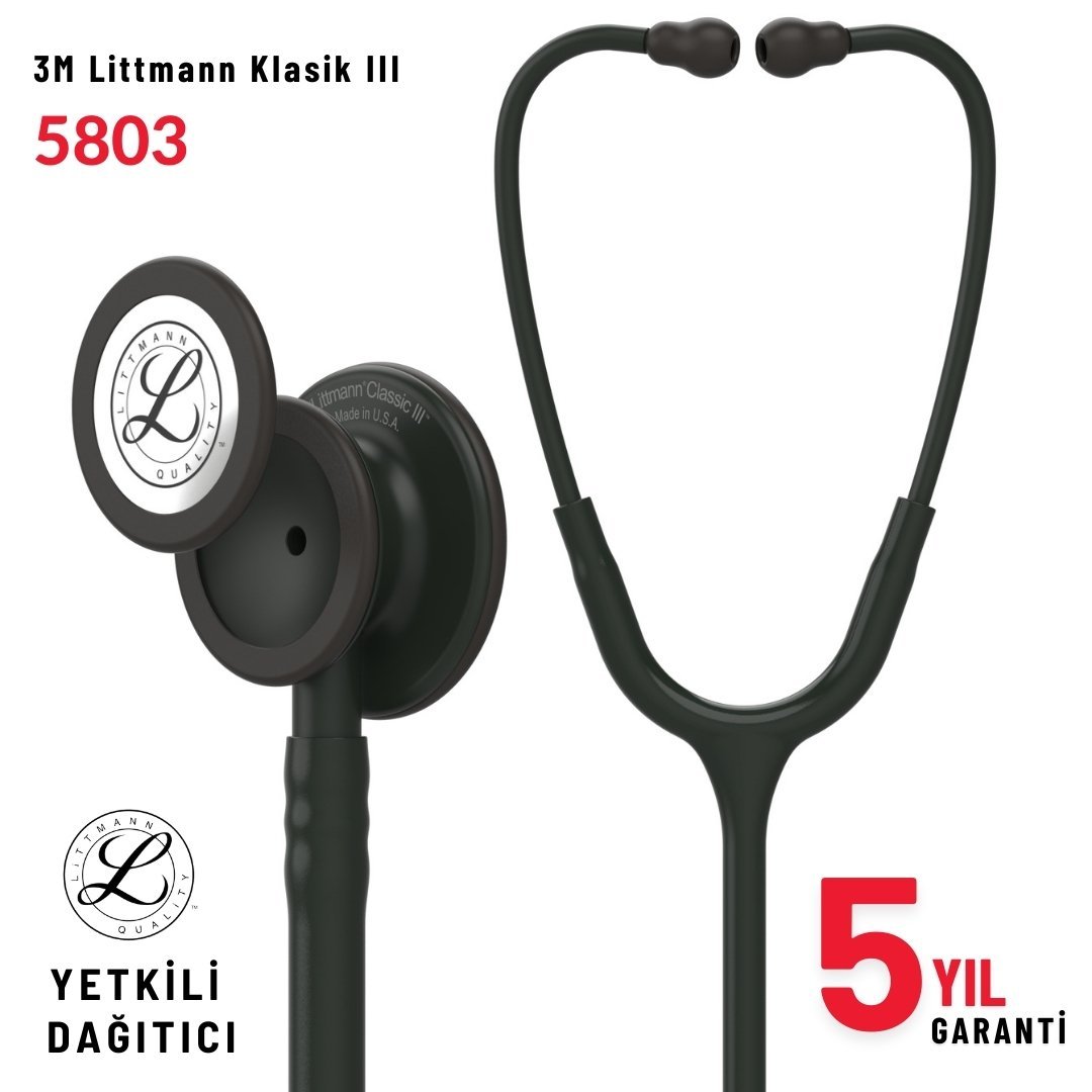 5803 3M™ Littmann® Classic III™ Stetoskop, Siyah Çan, Siyah Hortum