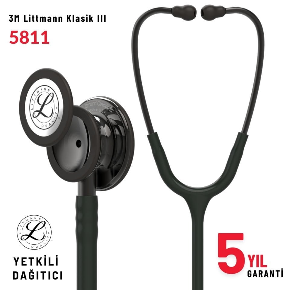 5811 3M™ Littmann® Classic III™ Stetoskop, Duman Siyahı Çan, Siyah Hortum