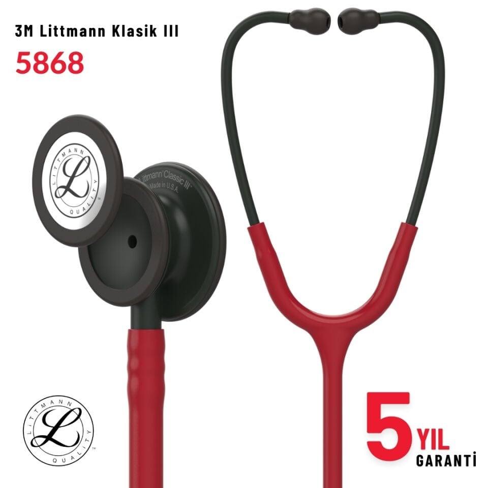 5868 3M™ Littmann® Classic III™ Stetoskop, Siyah Çan, Bordo Hortum