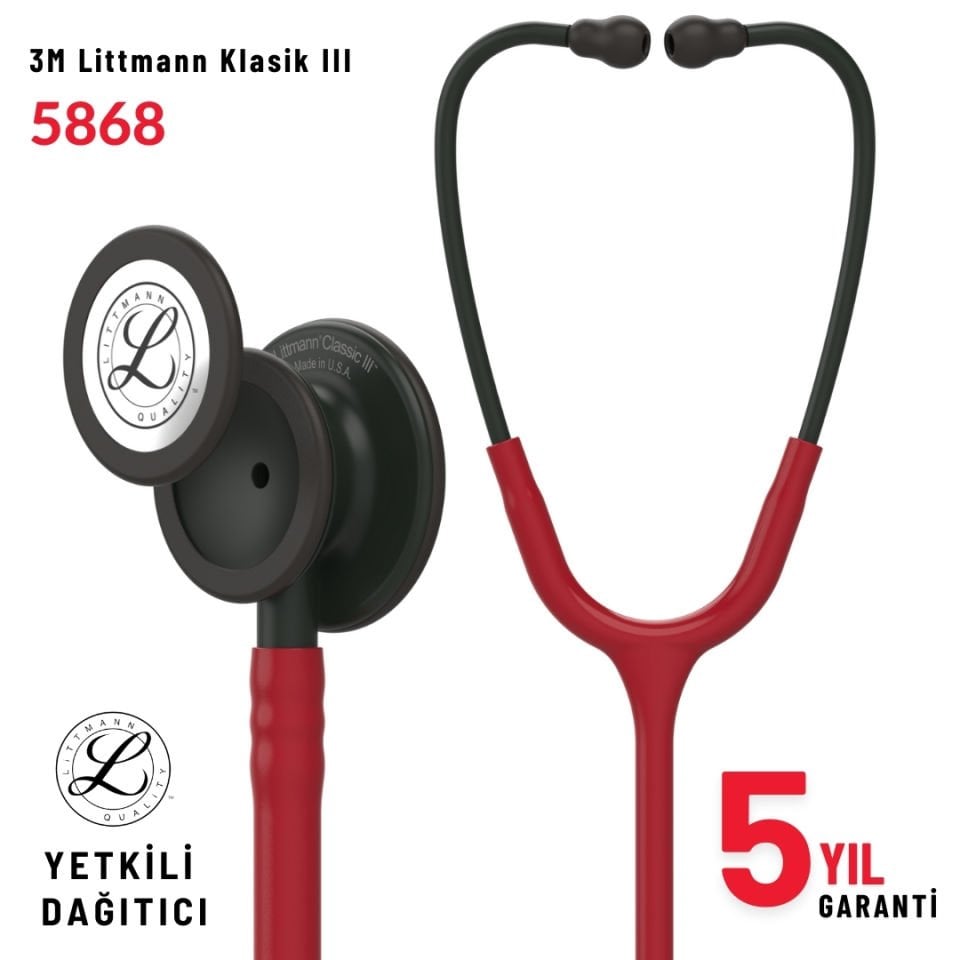 5868 3M™ Littmann® Classic III™ Stetoskop, Siyah Çan, Bordo Hortum