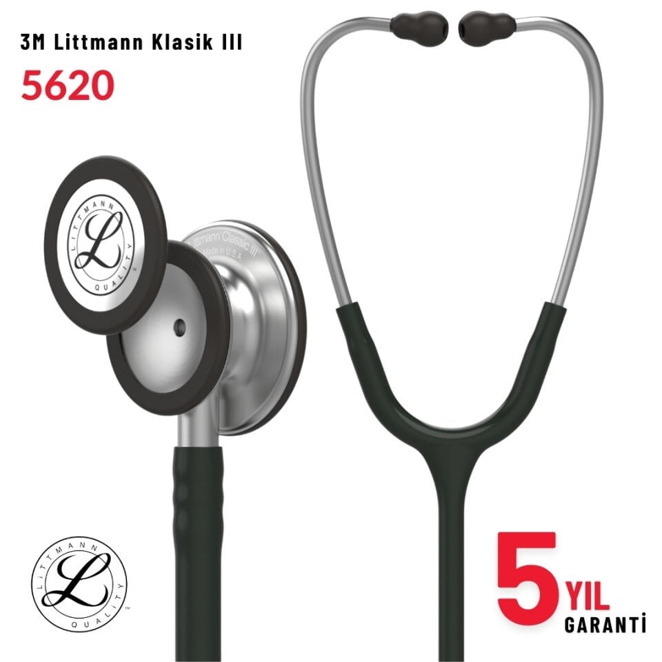 5620 3M™ Littmann® Classic III™ Stetoskop, Paslanmaz Çelik Çan, Siyah Hortum