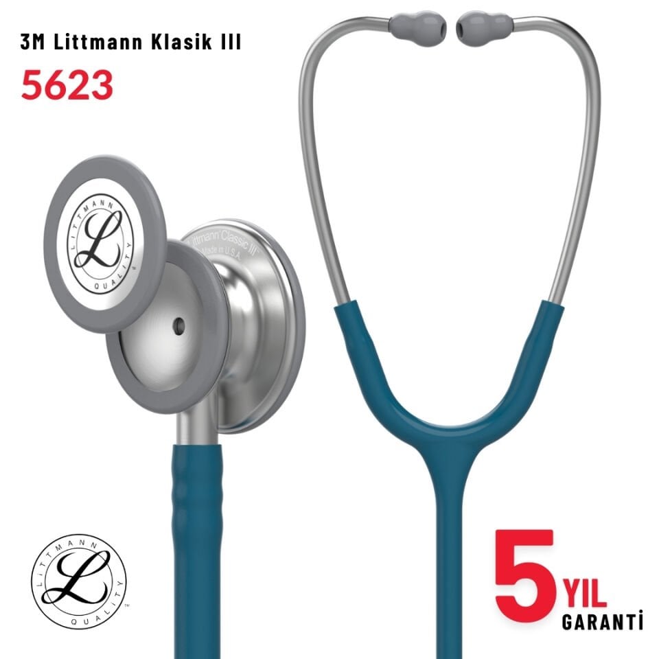 5623 3M™ Littmann® Classic III™ Stetoskop, Paslanmaz Çelik Çan, Karayip Mavisi Hortum