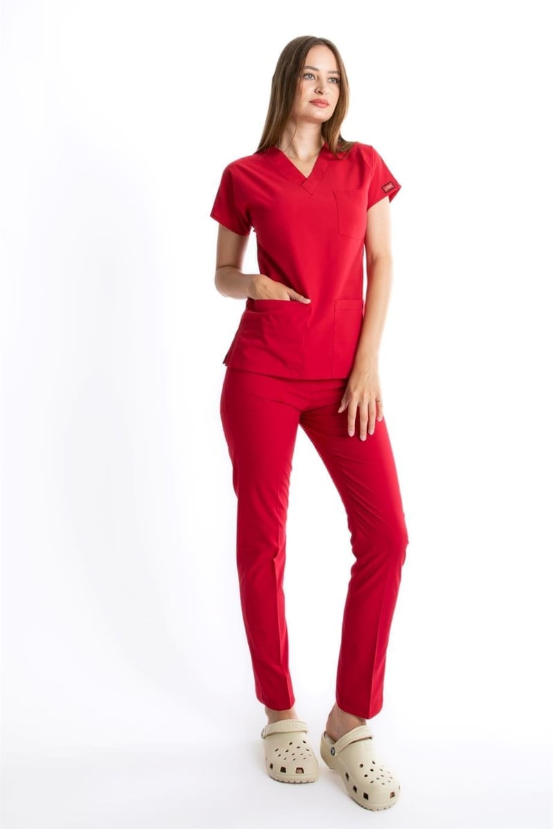 KOYU KIRMIZI U-FLEX KADIN CERRAHİ TAKIM