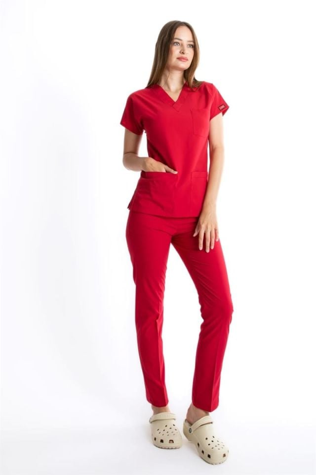 KOYU KIRMIZI U-FLEX KADIN CERRAHİ TAKIM