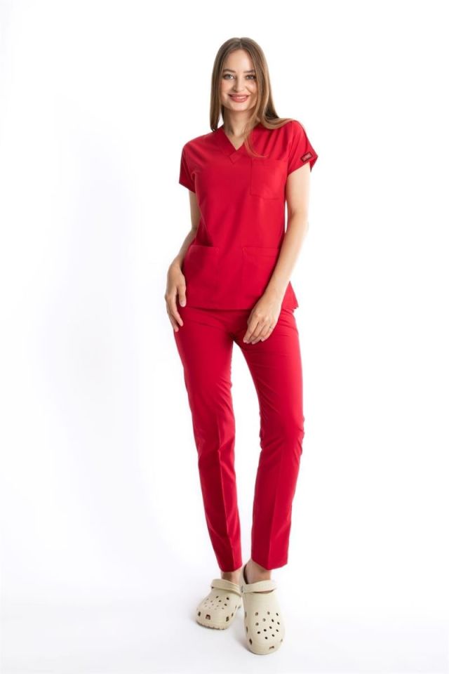 KOYU KIRMIZI U-FLEX KADIN CERRAHİ TAKIM