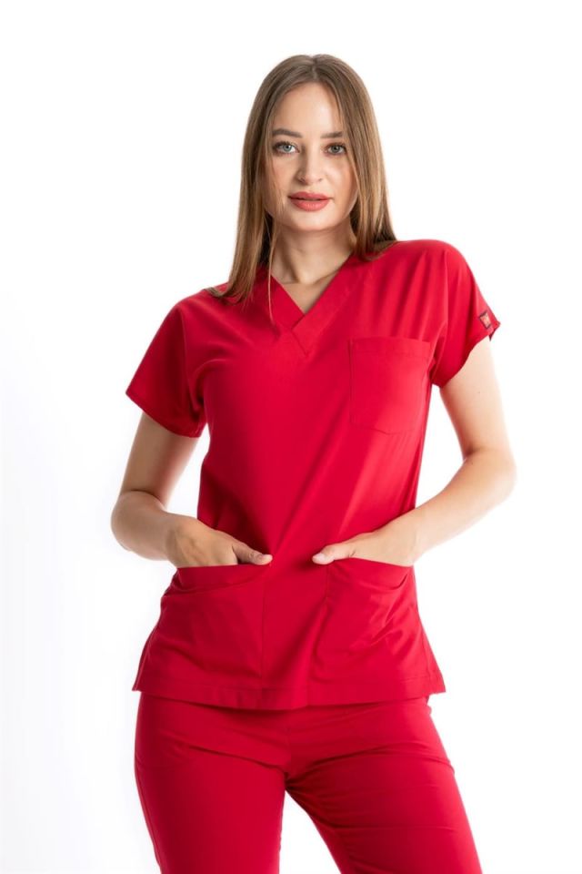 KOYU KIRMIZI U-FLEX KADIN CERRAHİ TAKIM