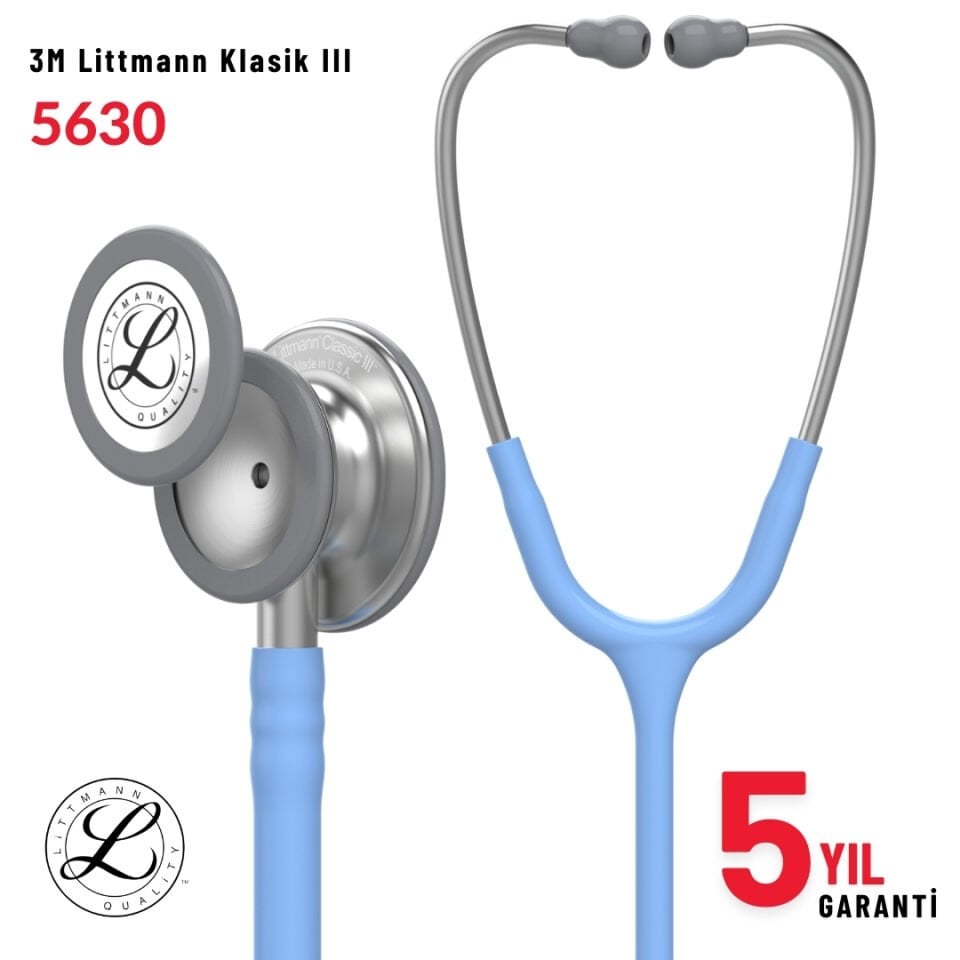 5630 3M™ Littmann® Classic III™ Stetoskop, Paslanmaz Çelik Çan, Buz Mavisi Hortum