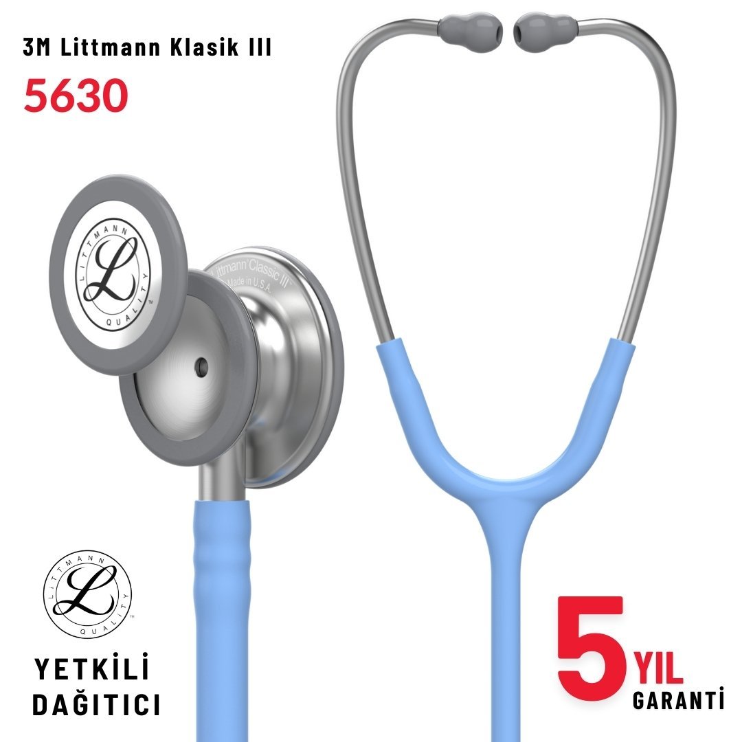 5630 3M™ Littmann® Classic III™ Stetoskop, Paslanmaz Çelik Çan, Buz Mavisi Hortum