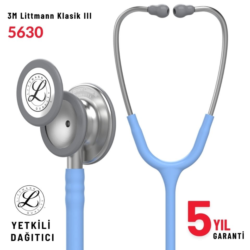 5630 3M™ Littmann® Classic III™ Stetoskop, Paslanmaz Çelik Çan, Buz Mavisi Hortum