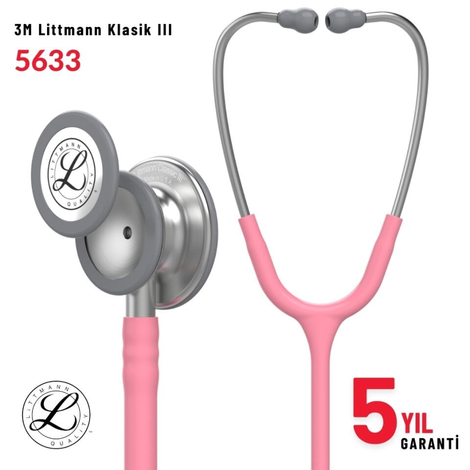 5633 3M™ Littmann® Classic III™ Stetoskop, Paslanmaz Çelik Çan, İnci Pembesi Hortum