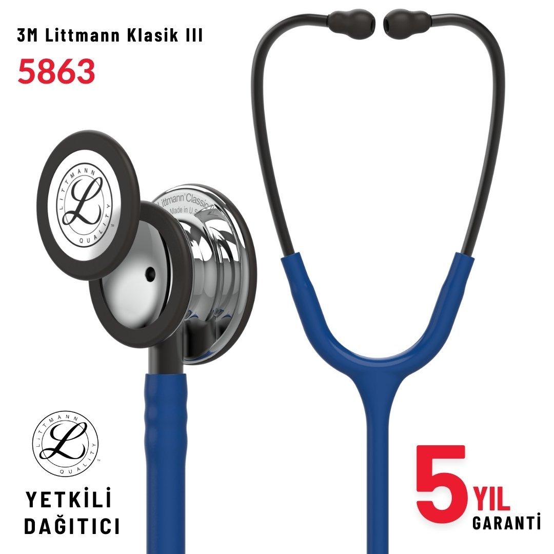 5863 3M™ Littmann® Classic III™ Stetoskop, Gümüş Aynalı Çan, Lacivert Hortum