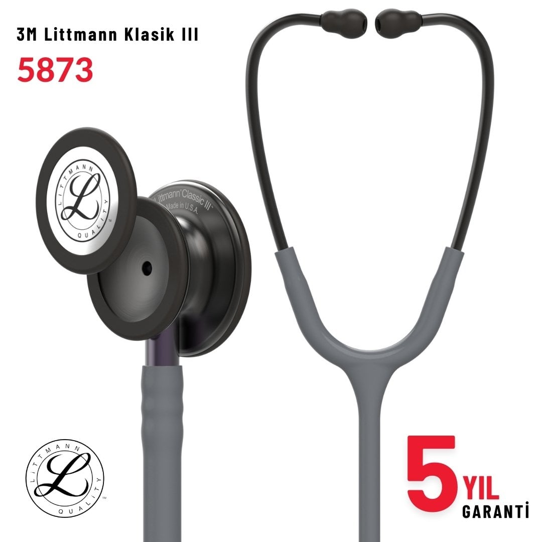 5873 3M™ Littmann® Classic III™ Stetoskop, Duman Siyahı Çan, Gri Hortum