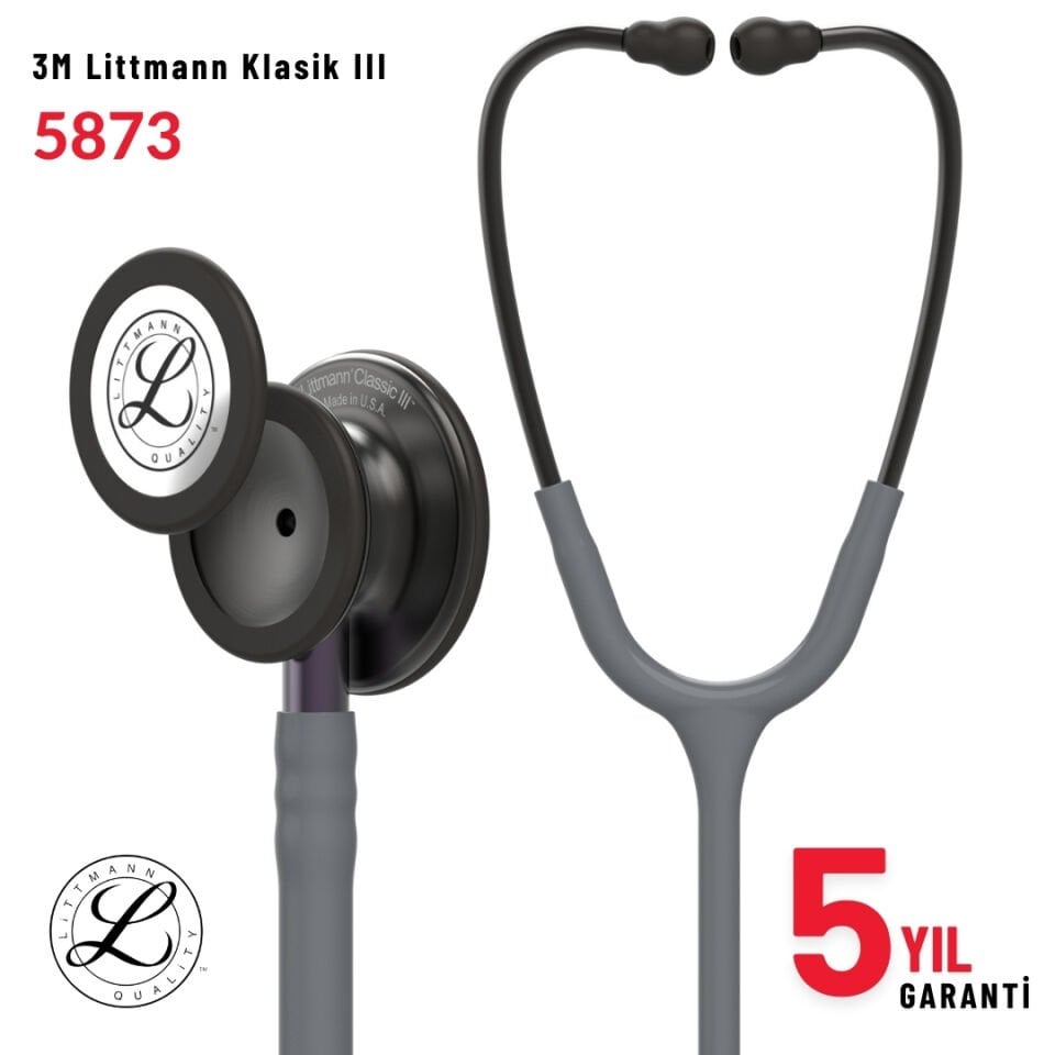 5873 3M™ Littmann® Classic III™ Stetoskop, Duman Siyahı Çan, Gri Hortum