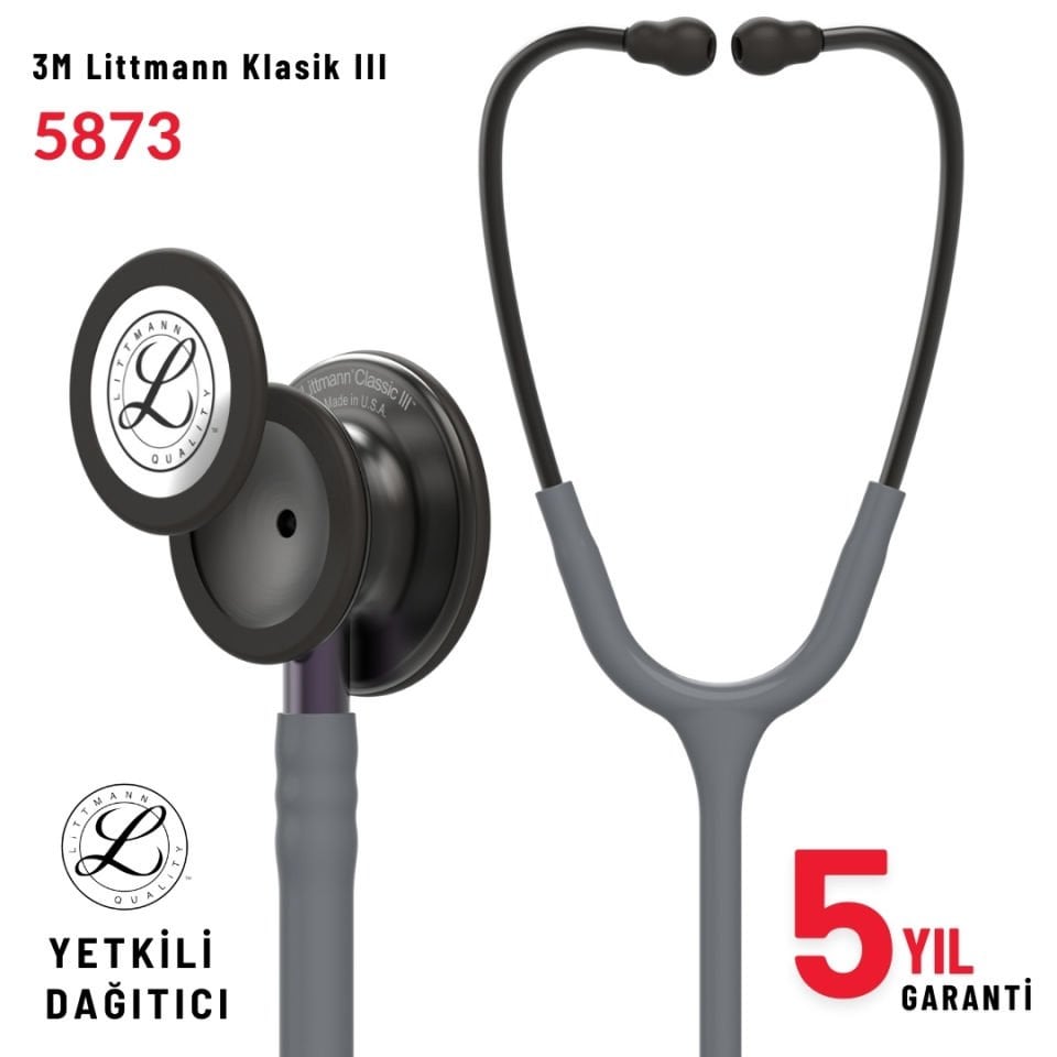 5873 3M™ Littmann® Classic III™ Stetoskop, Duman Siyahı Çan, Gri Hortum