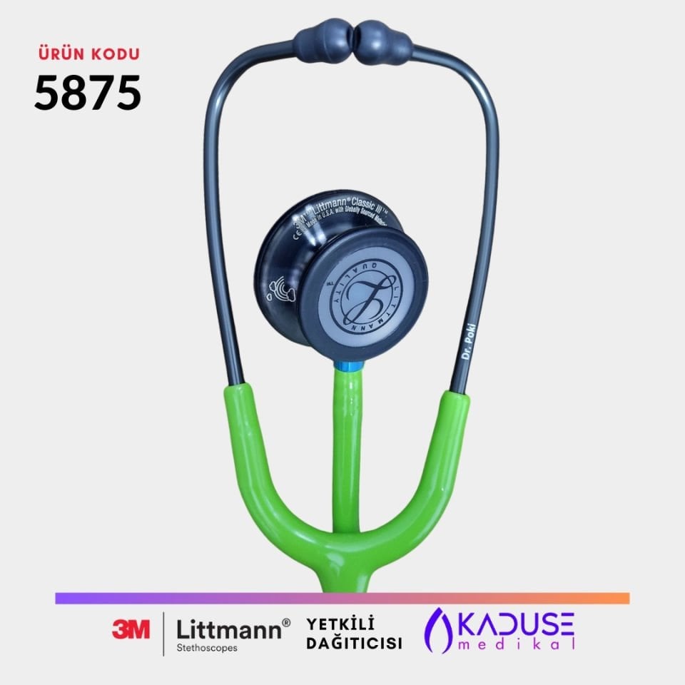 5875 3M™ Littmann® Classic III™ Stetoskop, Duman Siyahı Çan, Limon Yeşili Hortum