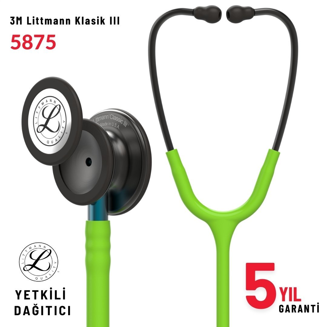5875 3M™ Littmann® Classic III™ Stetoskop, Duman Siyahı Çan, Limon Yeşili Hortum