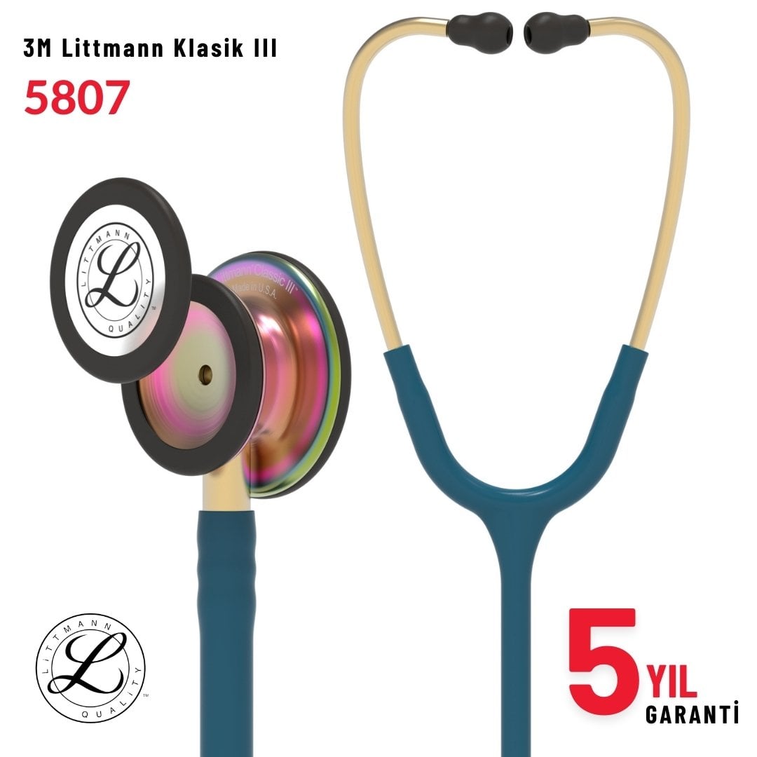5807 3M™ Littmann® Classic III™ Stetoskop, Gökkuşağı Çan, Karayip Mavisi Hortum