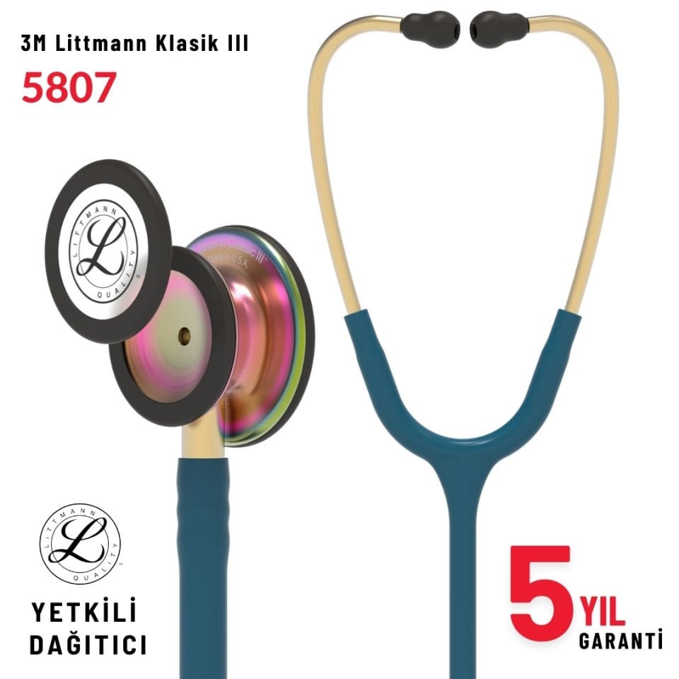 5807 3M™ Littmann® Classic III™ Stetoskop, Gökkuşağı Çan, Karayip Mavisi Hortum