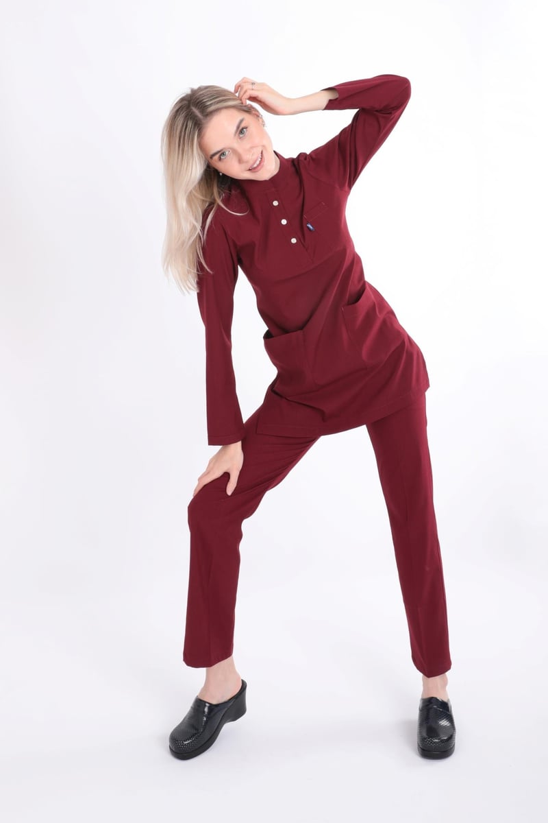 Bordo Karya Tesettür Scrubs Takım