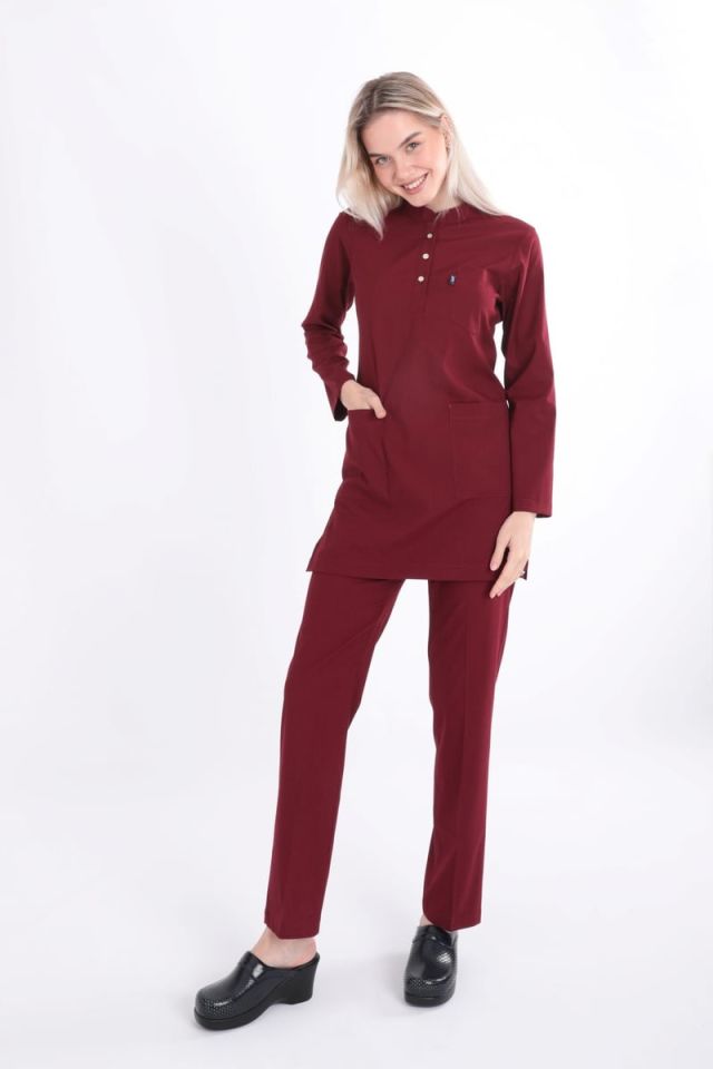Bordo Karya Tesettür Scrubs Takım