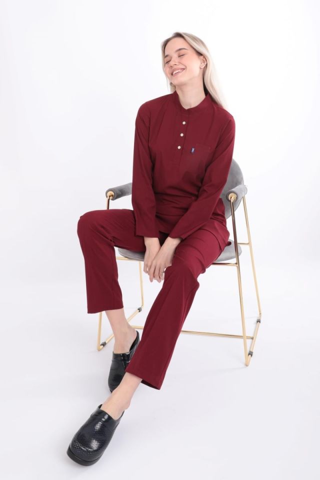 Bordo Karya Tesettür Scrubs Takım