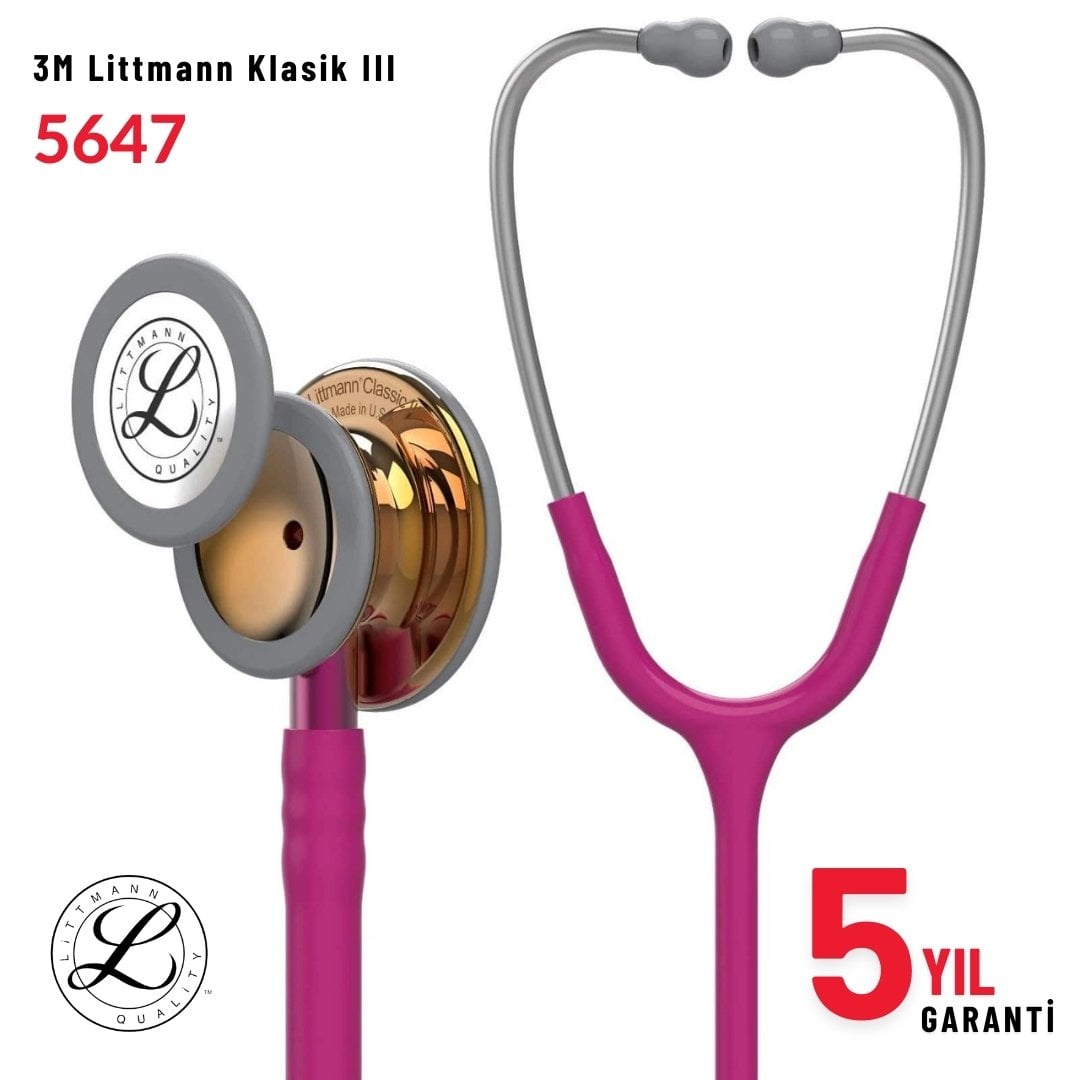 5647 3M™ Littmann® Classic III™ Stetoskop, Bakır Aynalı Çan, Fuşya Hortum