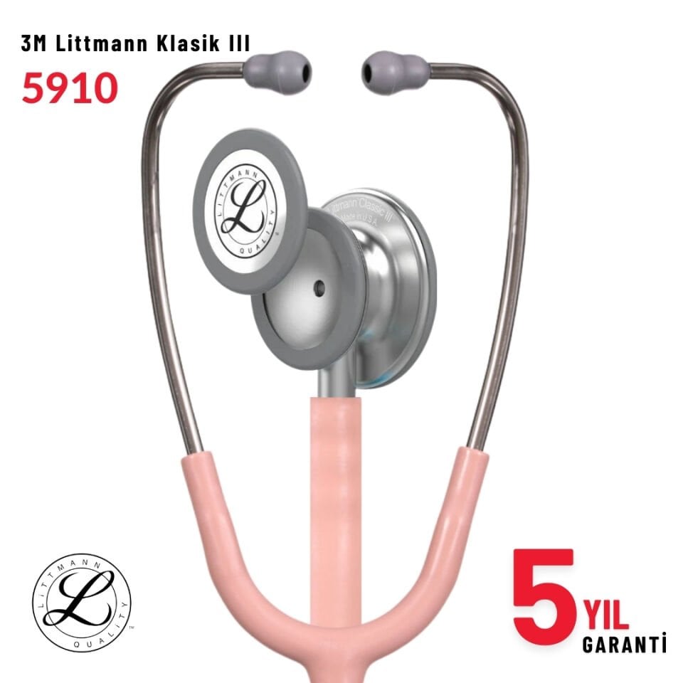 5910 3M™ Littmann® Classic III™ Stetoskop, Gümüş Çan, Şampanya Gülü Saten Hortum