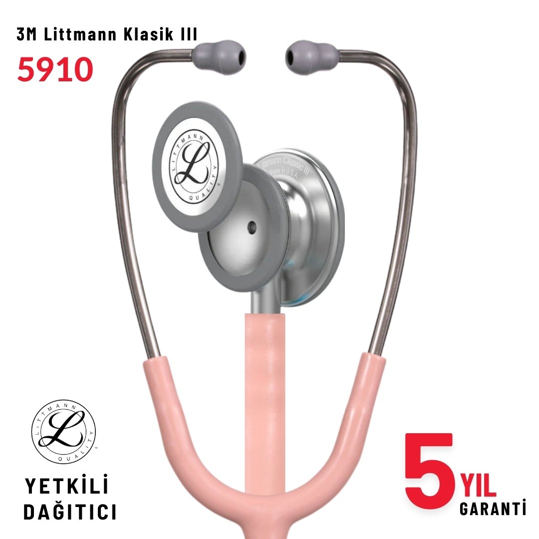 5910 3M™ Littmann® Classic III™ Stetoskop, Gümüş Çan, Şampanya Gülü Saten Hortum