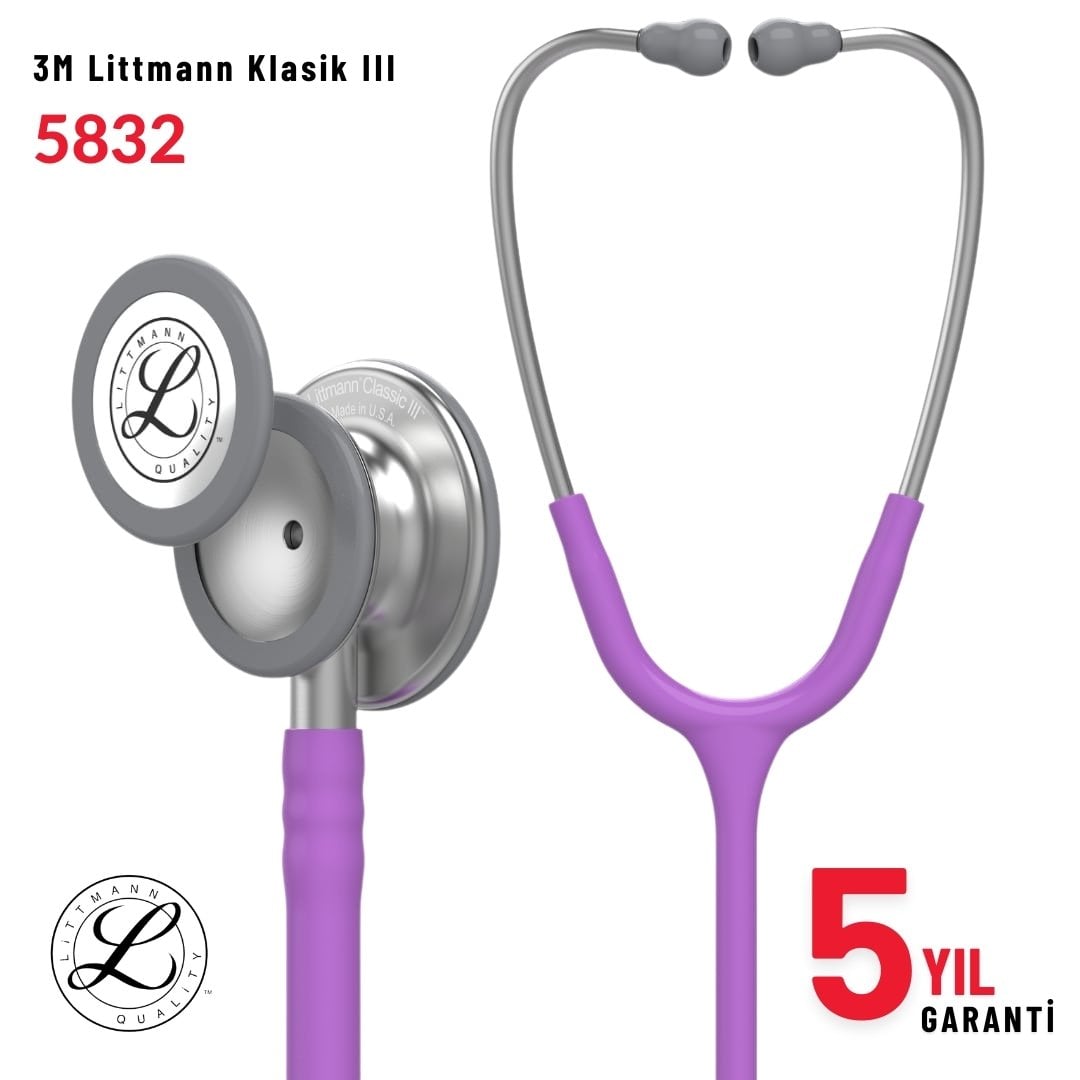 5832 3M™ Littmann® Classic III™ Stetoskop, Paslanmaz Çelik Çan, Lavanta Hortum
