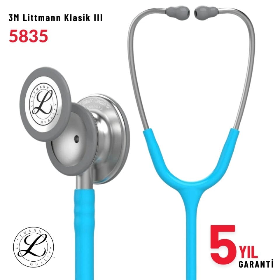 5835 3M™ Littmann® Classic III™ Stetoskop, Paslanmaz Çelik Çan, Turkuaz Hortum