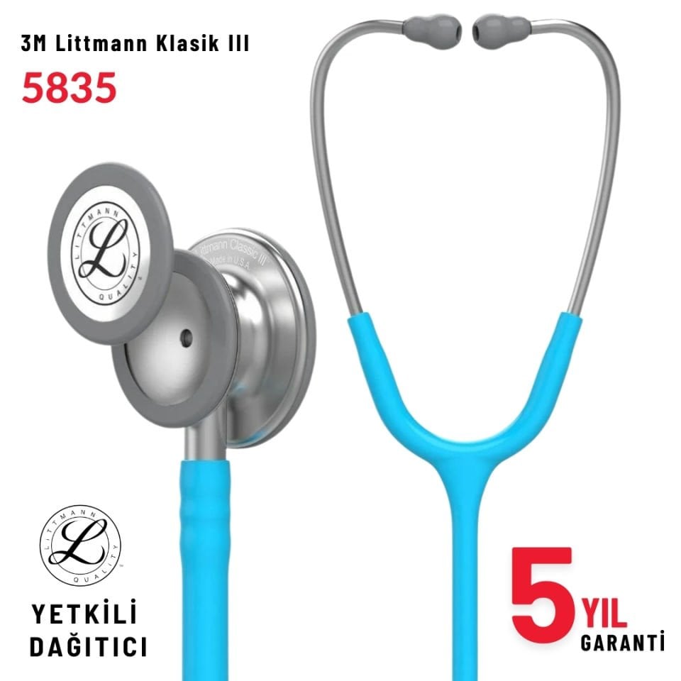 5835 3M™ Littmann® Classic III™ Stetoskop, Paslanmaz Çelik Çan, Turkuaz Hortum