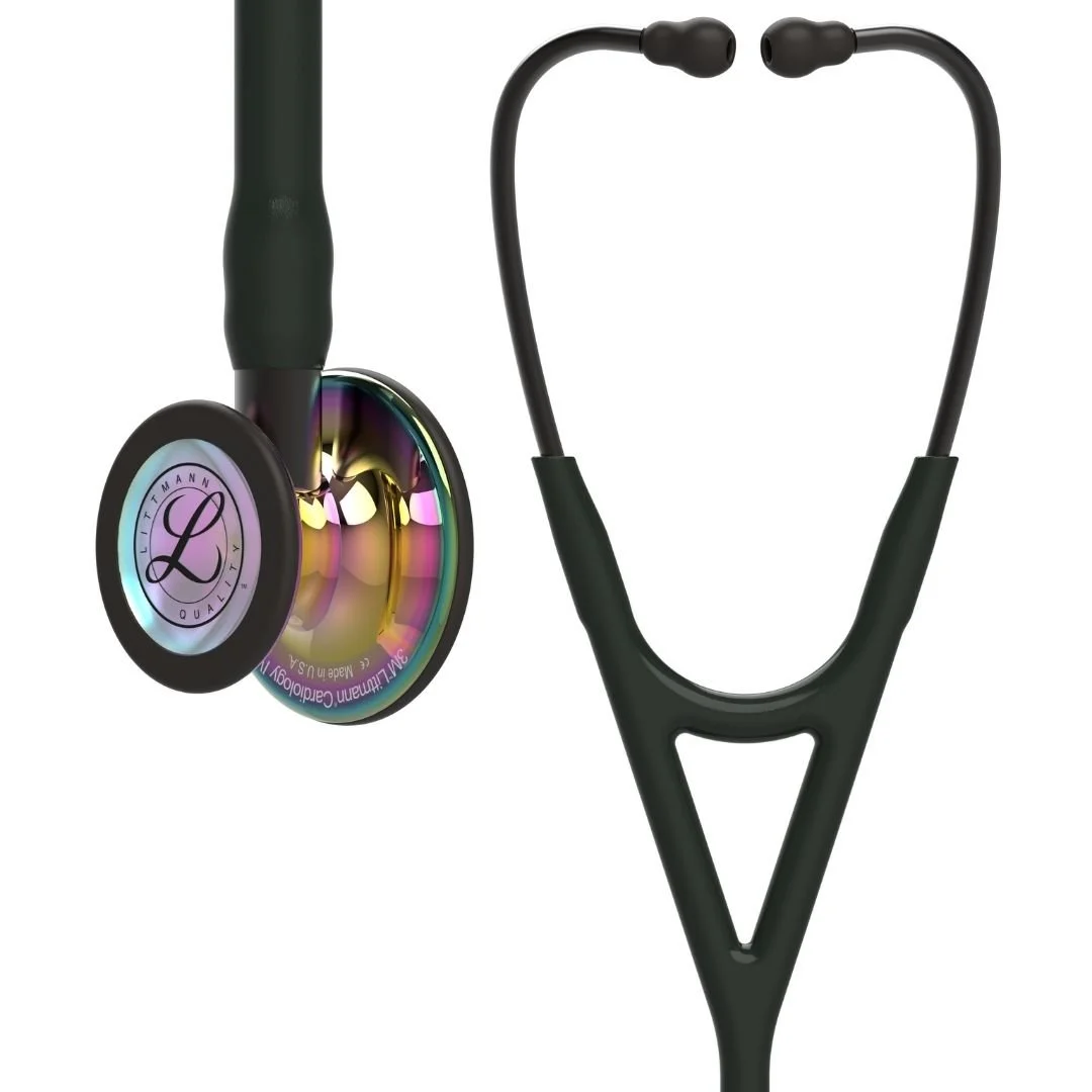 6240 3M™ Littmann® Cardiology IV™ Stetoskop, Siyah Hortum Parlak Gökkuşağı Çan