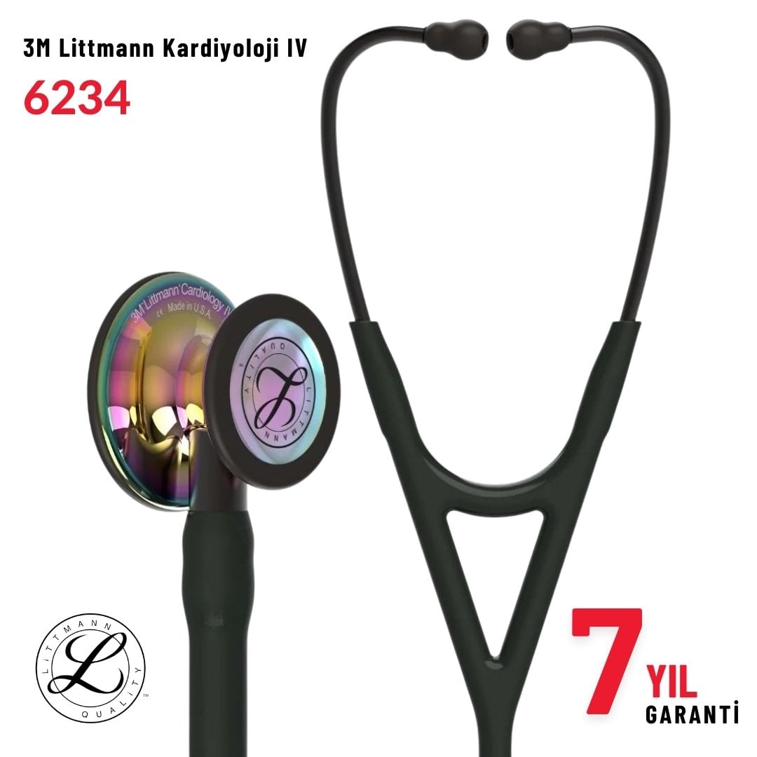 6240 3M™ Littmann® Cardiology IV™ Stetoskop, Siyah Hortum Parlak Gökkuşağı Çan