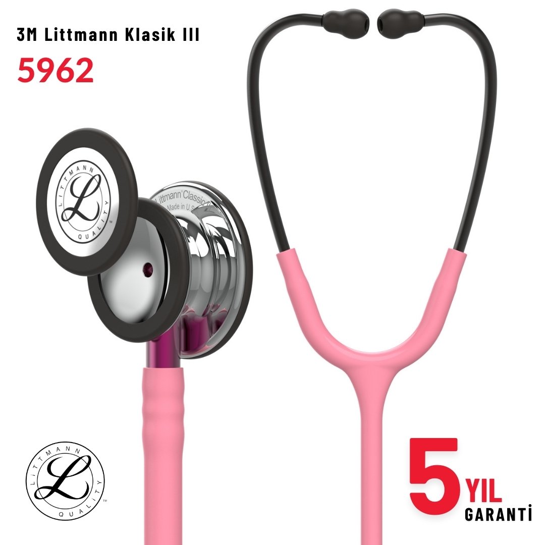 5962 3M™ Littmann® Classic III™ Stetoskop,  Aynalı Çan, Pembe Hortum