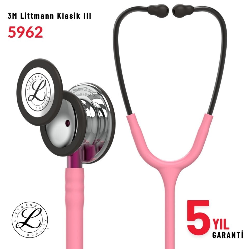 5962 3M™ Littmann® Classic III™ Stetoskop,  Aynalı Çan, Pembe Hortum
