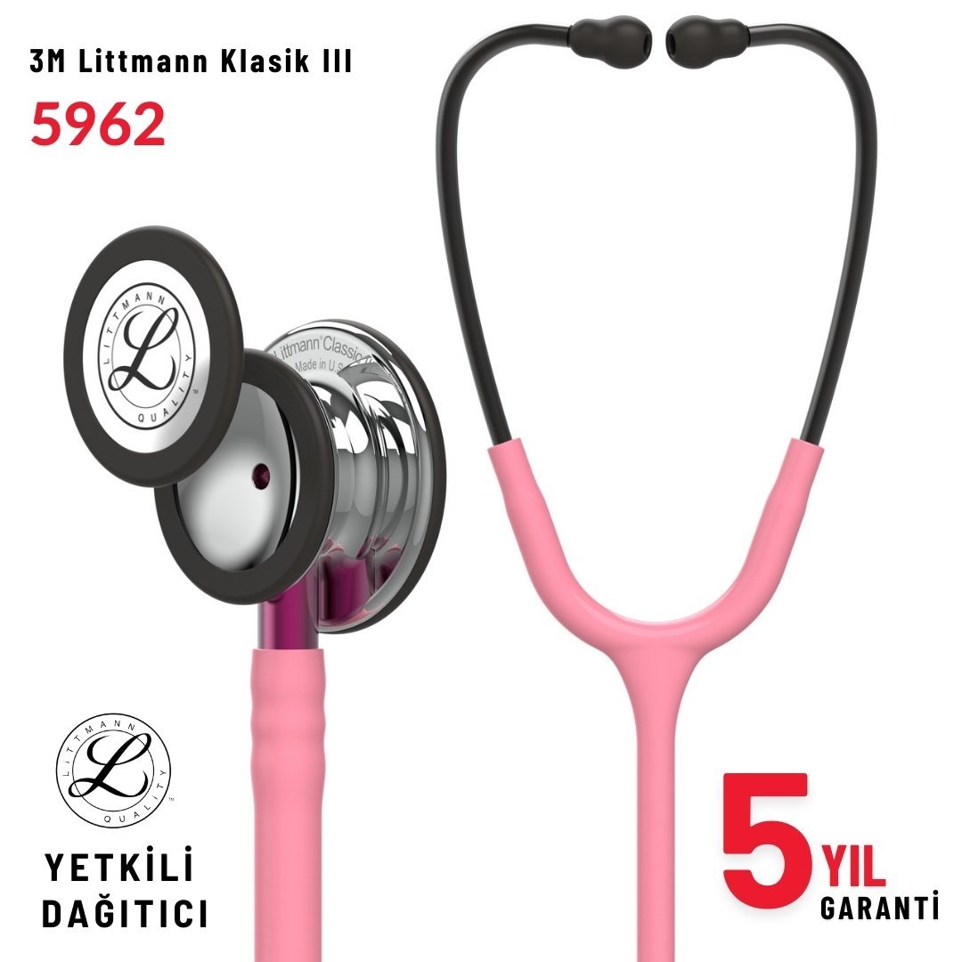 5962 3M™ Littmann® Classic III™ Stetoskop,  Aynalı Çan, Pembe Hortum
