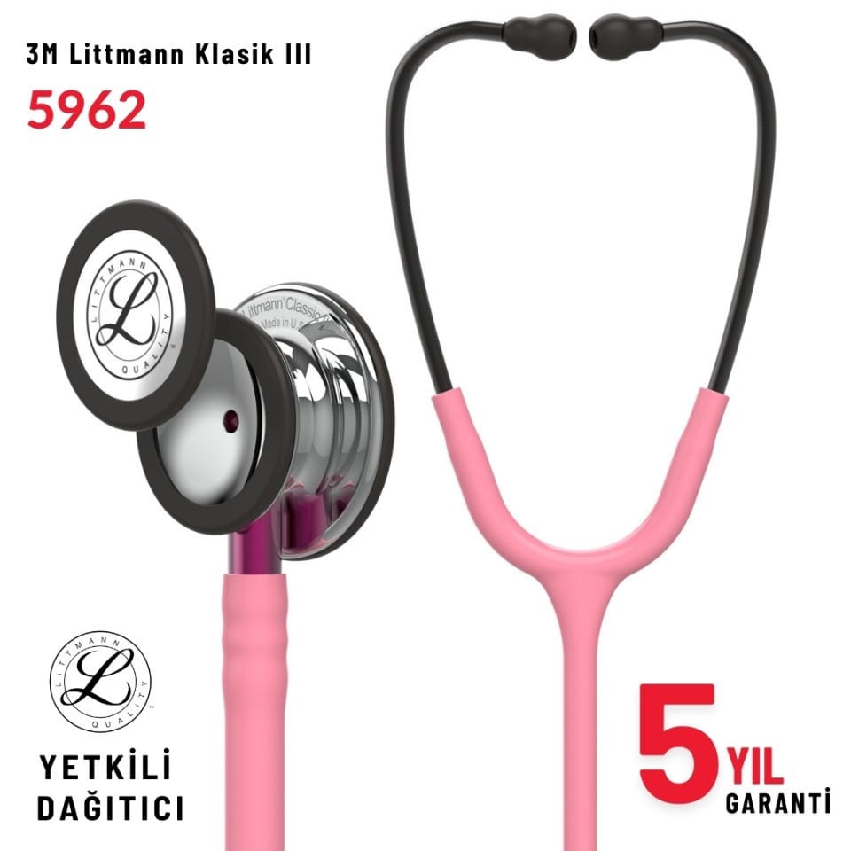 5962 3M™ Littmann® Classic III™ Stetoskop,  Aynalı Çan, Pembe Hortum