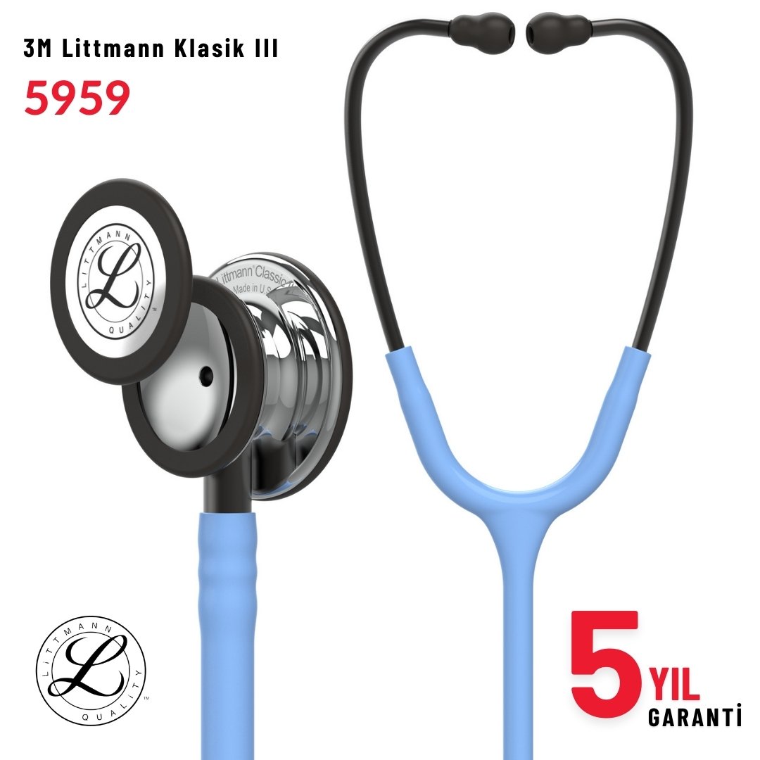 5959 3M™ Littmann® Classic III™ Stetoskop,  Aynalı Çan,  Buz Mavisi Hortum