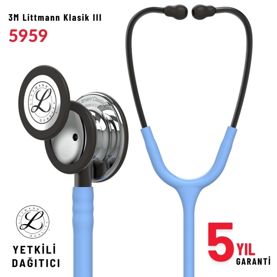 5959 3M™ Littmann® Classic III™ Stetoskop,  Aynalı Çan,  Buz Mavisi Hortum