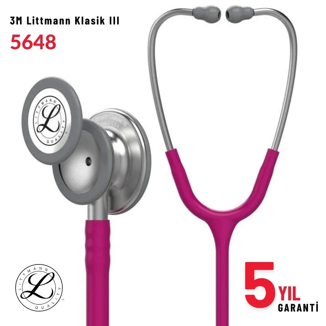 5648 3M™ Littmann® Classic III™ Stetoskop, Paslanmaz Çelik Çan, Fuşya Hortum