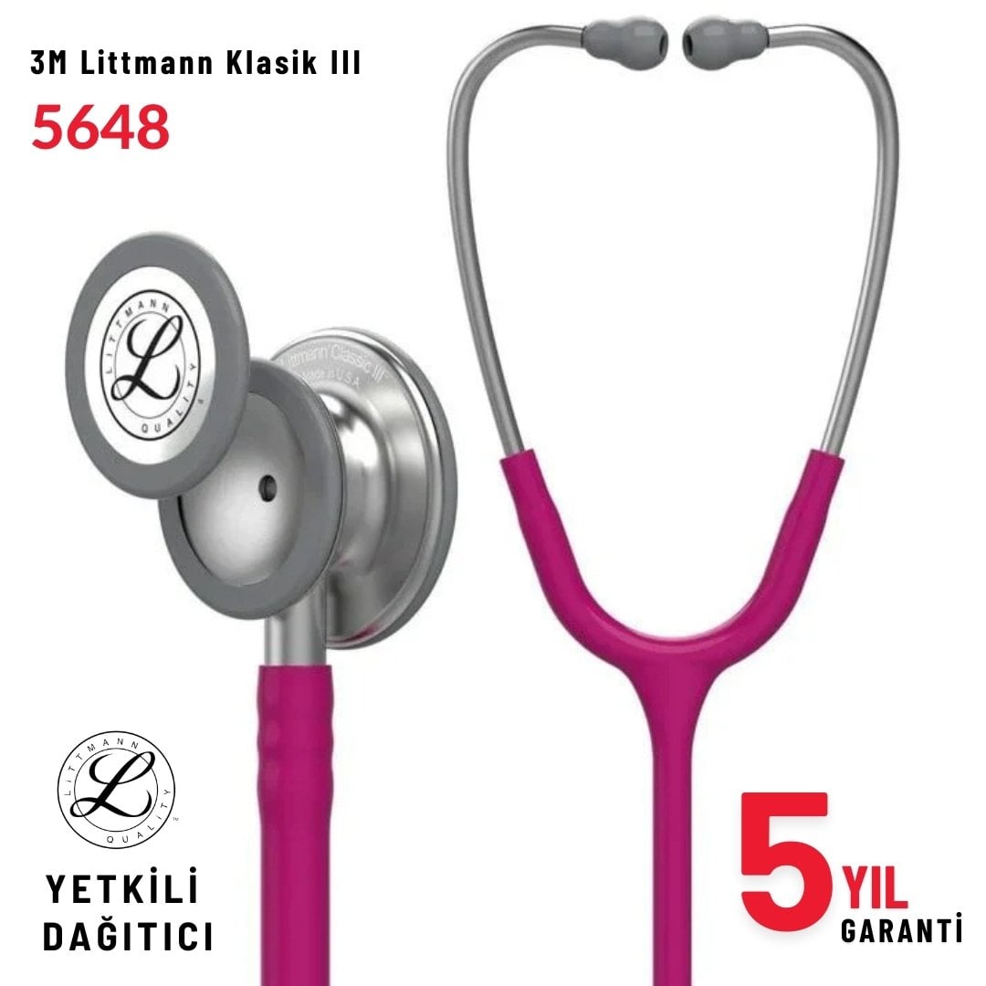 5648 3M™ Littmann® Classic III™ Stetoskop, Paslanmaz Çelik Çan, Fuşya Hortum